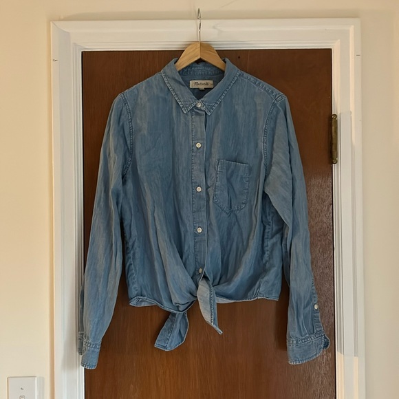 Madewell chambray extra large denim top with front tie - Picture 1 of 4